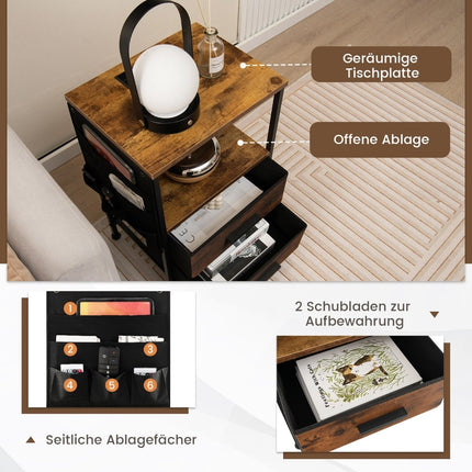 Nachttisch-Set mit Ladestation und Stauraum, Braun