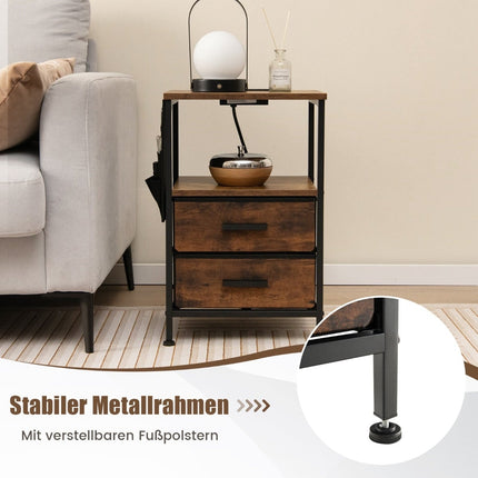 Nachttisch-Set mit Ladestation und Stauraum, Braun