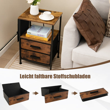 Nachttisch-Set mit Ladestation und Stauraum, Braun