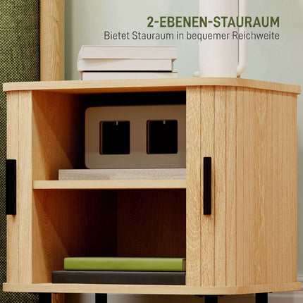 Nachttisch mit geschlossenen Lamellentüren, Stahlbeinen, Eiche