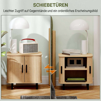 Nachttisch mit geschlossenen Lamellentüren, Stahlbeinen, Eiche