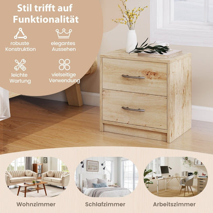 Table de chevet à 2 tiroirs - Finition chêne, rangement compact