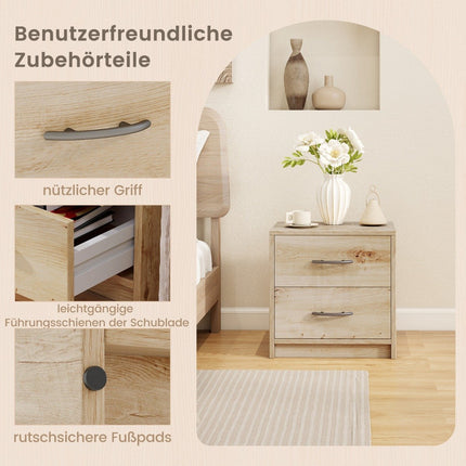 Table de chevet à 2 tiroirs - Finition chêne, rangement compact