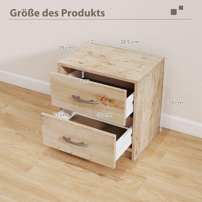 Table de chevet à 2 tiroirs - Finition chêne, rangement compact