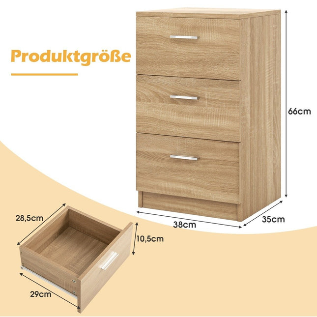 Table de chevet 3 tiroirs, design compact en bois, 38 x 35 x 66 cm