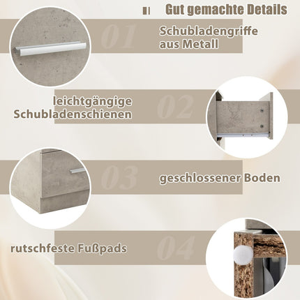 Nachttisch mit 3 Schubladen, Hochglanz, 37x34x66,5 cm, Zementgrau