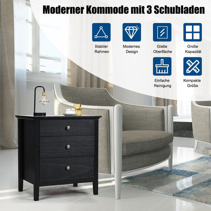 Nachttisch mit 3 Schubladen, Beistelltisch, Nachtkonsole, Nachtschrank, schwarz