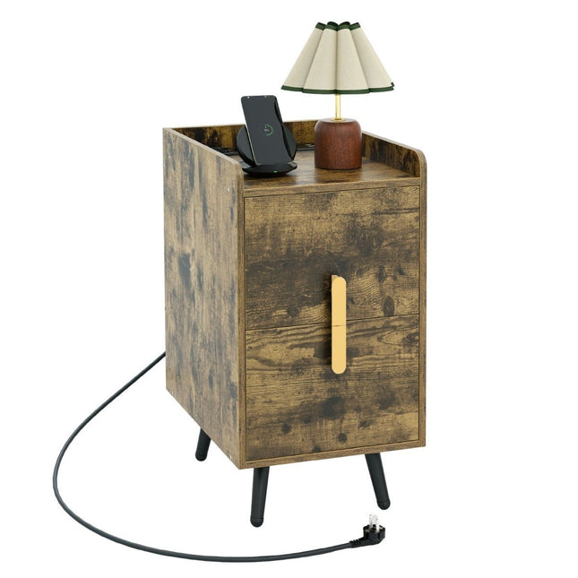 Table de chevet avec station de charge, 2 tiroirs, ports USB, 40 x 32 x 60 cm