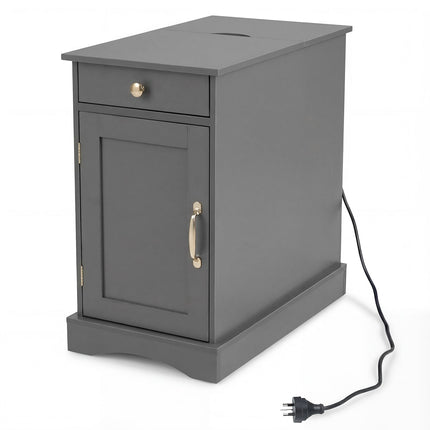 Nachttisch mit Ladestation, verstellbarem Regal, graues Holz