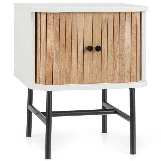 Table de chevet à portes coulissantes, rangement 40 x 39 x 49 cm, blanche