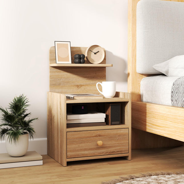 Table de chevet avec rangement, panneaux de particules, stable, bois naturel