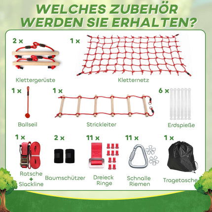 Ninja Slackline-Set für Kinder, 150x300 cm Kletternetz