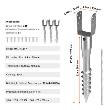 No-Dig Screw-In Post Stakes for 3.5-In Timber, 4-Pack