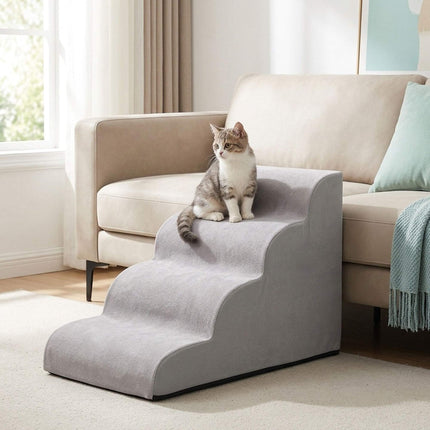 Non-Slip Dog Stairs with 4 Steps and Foam Core, Washable Cover, Grey
