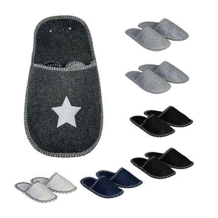 Pantoufles d'intérieur antidérapantes en feutre, lot de 6 paires avec sac de rangement