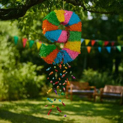 Zahlen-Piñata mit Schlagstock und Augenbinde für Geburtstage