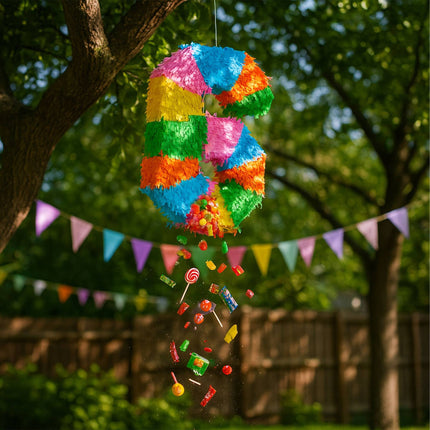 Zahlen-Piñata mit Schläger und Augenbinde für Partys