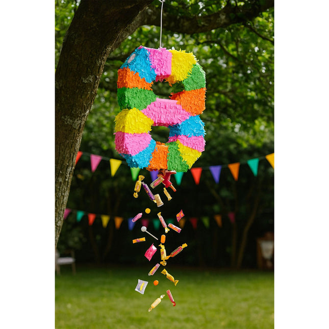 Zahlenpiñata mit Schlagstock und Augenbinde für Partys