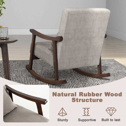 Fauteuil à bascule pour chambre d'enfant avec accoudoirs en bois d'hévéa, marron