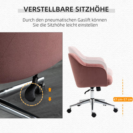 Bürostuhl aus rotem Samt mit Wippfunktion, höhenverstellbar