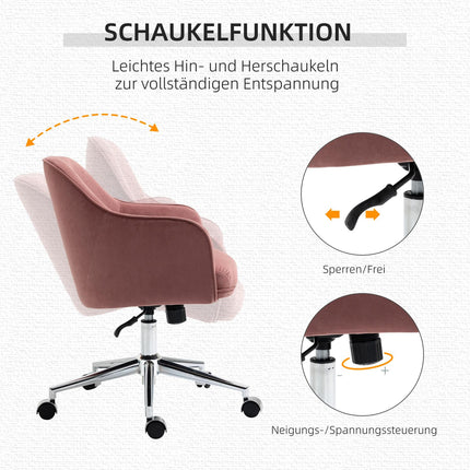 Bürostuhl aus rotem Samt mit Wippfunktion, höhenverstellbar