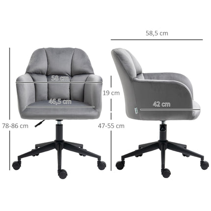 Chaise De Bureau Chaise De Bureau À Roulettes, Réglable En Hauteur, Ergonomique, Aspect Velours, Jusqu'À 120 Kg, Gris