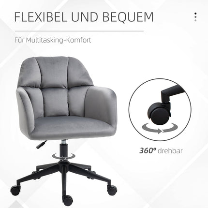 Chaise De Bureau Chaise De Bureau À Roulettes, Réglable En Hauteur, Ergonomique, Aspect Velours, Jusqu'À 120 Kg, Gris