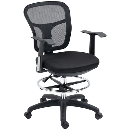 Ergonomischer Bürostuhl aus Netzstoff, schwarz – verstellbare Armlehne und Fußstütze