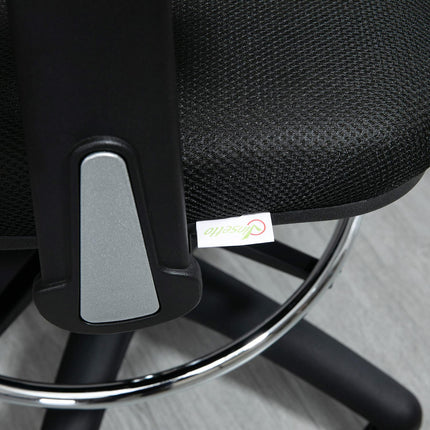 Ergonomischer Bürostuhl aus Netzstoff, schwarz – verstellbare Armlehne und Fußstütze