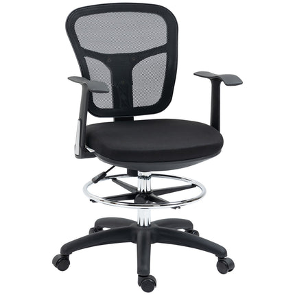 Ergonomischer Bürostuhl aus Netzstoff, schwarz – verstellbare Armlehne und Fußstütze