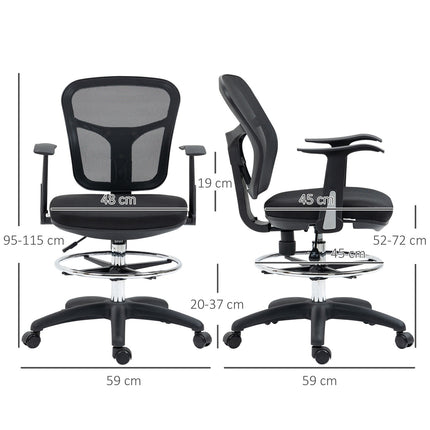 Ergonomischer Bürostuhl aus Netzstoff, schwarz – verstellbare Armlehne und Fußstütze