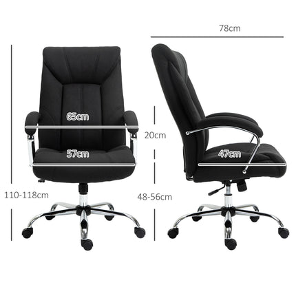 Chaise De Bureau Ergonomique Pivotante Avec Fonction Berçante, Accoudoir Rembourré, Appui-Tête, Noir, 65 X 78 X 110-120 Cm
