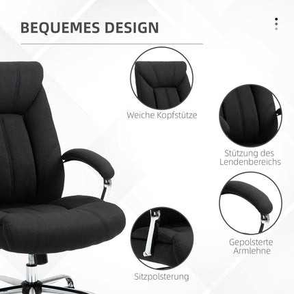 Chaise De Bureau Ergonomique Pivotante Avec Fonction Berçante, Accoudoir Rembourré, Appui-Tête, Noir, 65 X 78 X 110-120 Cm