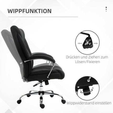 Chaise De Bureau Ergonomique Pivotante Avec Fonction Berçante, Accoudoir Rembourré, Appui-Tête, Noir, 65 X 78 X 110-120 Cm