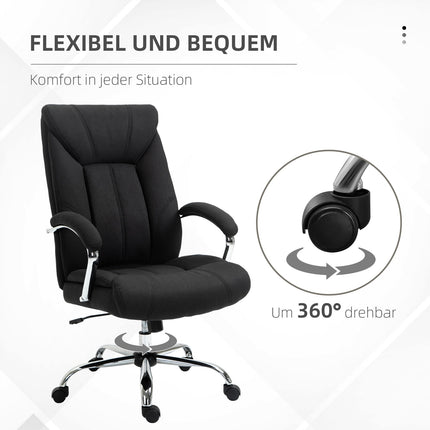 Chaise De Bureau Ergonomique Pivotante Avec Fonction Berçante, Accoudoir Rembourré, Appui-Tête, Noir, 65 X 78 X 110-120 Cm
