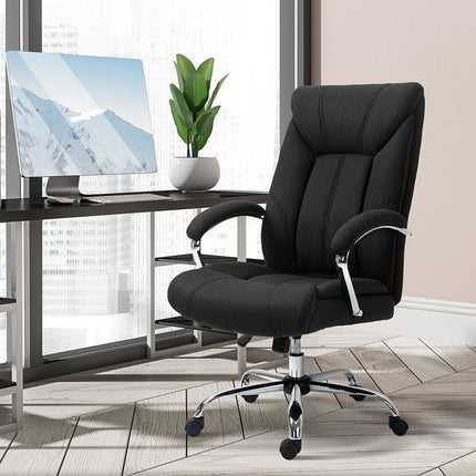 Chaise De Bureau Ergonomique Pivotante Avec Fonction Berçante, Accoudoir Rembourré, Appui-Tête, Noir, 65 X 78 X 110-120 Cm