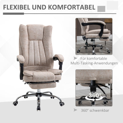 Bürostuhl mit Liegefunktion, Mikrofaser, höhenverstellbar, beige