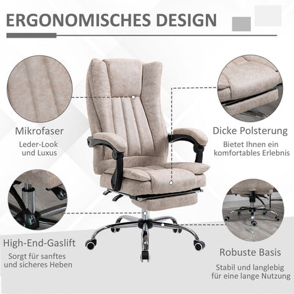 Bürostuhl mit Liegefunktion, Mikrofaser, höhenverstellbar, beige