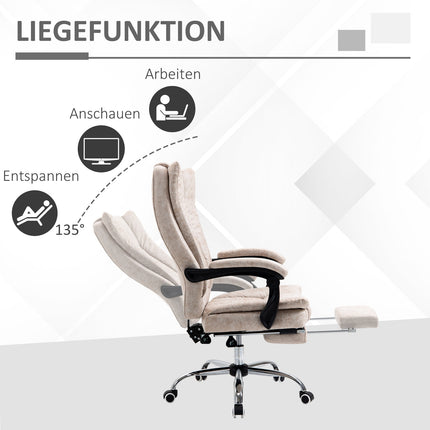 Bürostuhl mit Liegefunktion, Mikrofaser, höhenverstellbar, beige