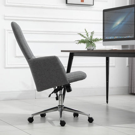 Chaise De Bureau Chaise Pivotante Avec Fonction Berçante, Accoudoir, Réglable En Hauteur, Ergonomique, Lin Artificiel, Métal, Gris, 61X67X112,5-120,5Cm