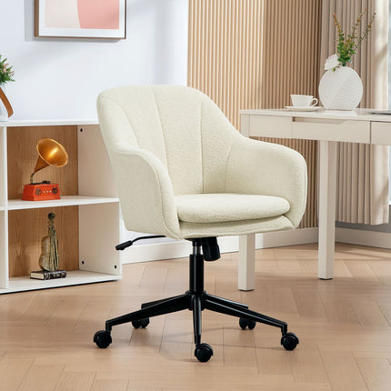Chaise de bureau, tissu aspect velours, dossier incurvé, beige