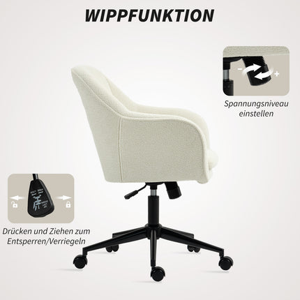 Chaise de bureau, tissu aspect velours, dossier incurvé, beige