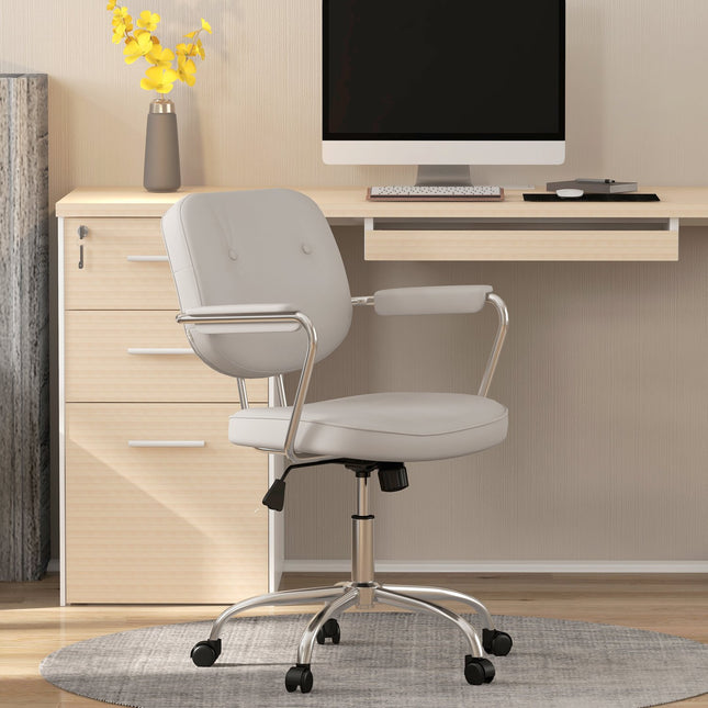 Beiger Bürostuhl, wippbar, Kunstleder, drehbar, 120 kg Belastung