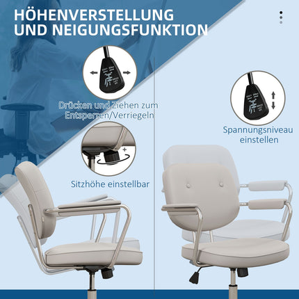 Beiger Bürostuhl, wippbar, Kunstleder, drehbar, 120 kg Belastung