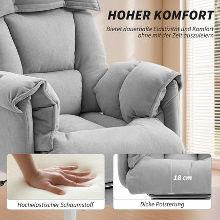 Fauteuil de bureau avec repose-pieds, inclinaison réglable, velours gris