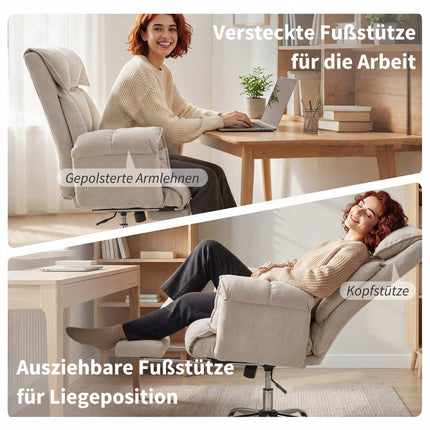 Fauteuil de bureau avec repose-pieds, inclinaison réglable, velours gris