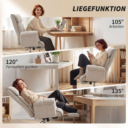 Fauteuil de bureau avec repose-pieds, inclinaison réglable, velours gris