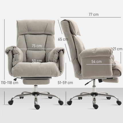 Fauteuil de bureau avec repose-pieds, inclinaison réglable, velours gris