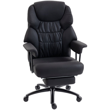 Bürostuhl mit Massagefunktion, Liegefunktion & Fußstütze, schwarzes Leder