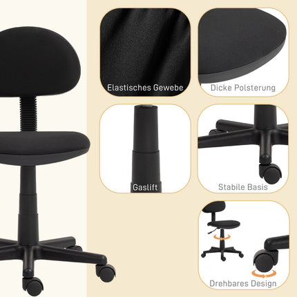 Chaise de bureau, design sans accoudoirs, dossier bas, enroulable, pivotante, noire